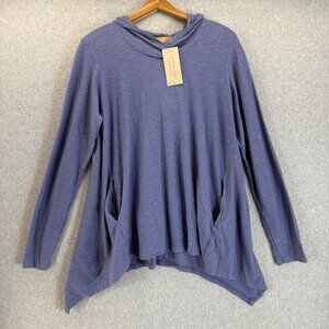 Cut Loose Womens Long Sleeve Hooded Pullover Flowy Cotton Linen Blue Size XL NWT